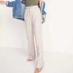 High-Waisted Dobby-Stripe Linen-Blend Wide-Leg Pants for Women